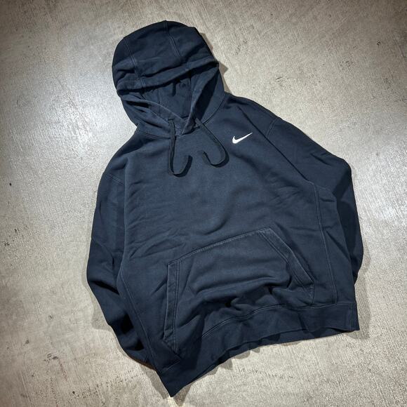 Nike Black Embroidered Swoosh Hoodie Pullover Large - Picture 1 of 6